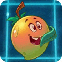 a cartoon illustration of a mango with a scarf around its mouth .