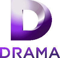 a purple and white logo for drama with the letter d in the center