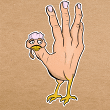 a cartoon drawing of a hand with a turkey head