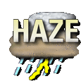 the word haze is on a white background with a cloud in the background