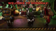 a video game scene with the words welcome to minmax at the top