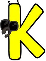 a cartoon drawing of the letter k with a bug on it