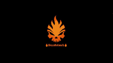 a logo for blaze network with a skull and flames on a black background