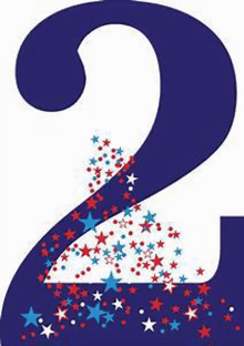 a blue number two with red , white and blue stars on it .