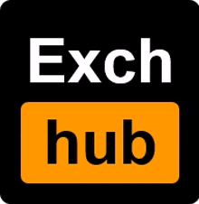 a black and orange logo with the words exch hub on it