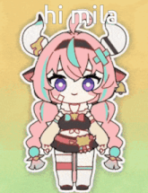 a drawing of a girl with horns and the words hi mila on the bottom