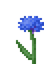 a pixel art drawing of a blue flower with green stem