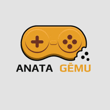 a video game controller with a bite taken out of it and the words " anata gemu " below it