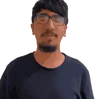 a man with glasses and a beard looks at the camera