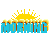 an illustration of the word morning with a sun in the background