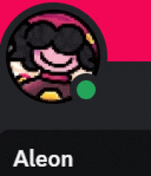 a cartoon character with sunglasses and the name aleon on the bottom