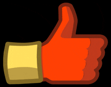 a red thumbs up icon with a yellow border on a black background