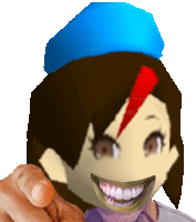 a cartoon character with a blue hat and a red stripe on her hair