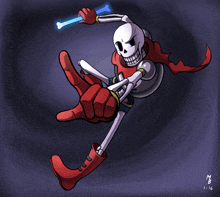 a drawing of a skeleton holding a blue bone with the date 1-16