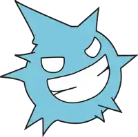 a cartoon drawing of a blue monster with a big smile on its face