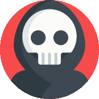 an icon of a grim reaper with a skull in a red circle