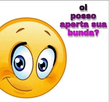 a smiley face with blue eyes and the words " oi posso aperta sua bunda " above it