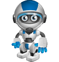 a cartoon illustration of a robot with a blue helmet on