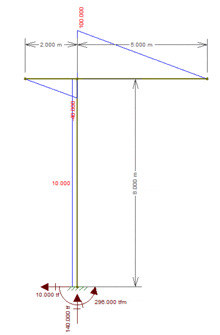 a drawing of a tower with measurements including height and length