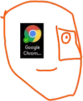 a drawing of a face with the google chrome icon