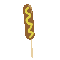 a drawing of a hot dog with mustard on a stick