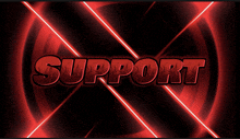 a red and black background with the word support in red letters