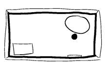 a black and white drawing of a picture frame with a picture on it and a circle in the middle .