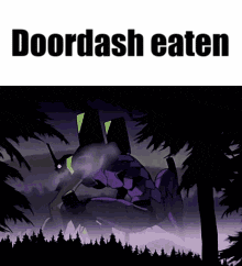 a cartoon of a robot flying through the air with the words `` doordash eaten '' above it .