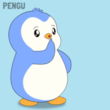 a cartoon penguin says shhh shhh shhh on a blue background