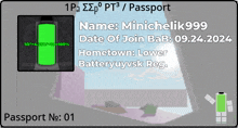 a passport with the name minihelik999 and the date of join bab