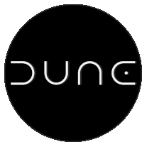 a black circle with the word dune written inside of it