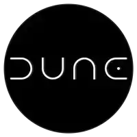 a black circle with the word dune written inside of it