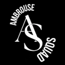 a white logo on a black background with the words ambrouse squad .