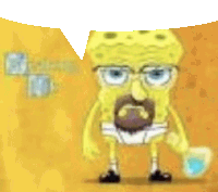 a cartoon of spongebob wearing glasses and holding a cup