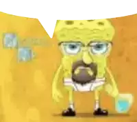 a cartoon of spongebob wearing glasses and holding a cup