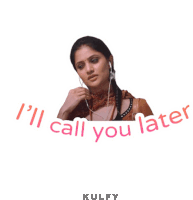 a sticker of a woman wearing ear buds with the words " i 'll call you later "