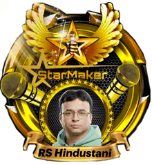 a starmaker logo with a man 's face and the name rs hindustani