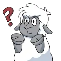 a cartoon sheep with a red question mark above its head