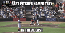 a baseball game is being played and the pitcher named trey is in the al east