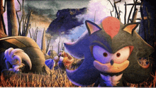 a cartoon of shadow the hedgehog standing in a field of tall grass