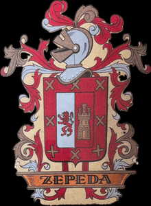 a coat of arms for zepeda with a helmet and a lion