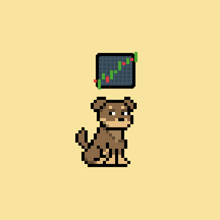 a pixel art drawing of a dog with a stock chart on its head