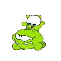 a couple of green cartoon characters are laughing with their mouths open on a white background .