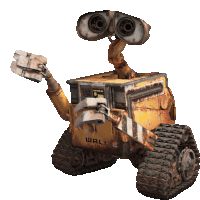 a yellow wall e robot with a white background behind it