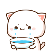 a cartoon cat is holding a bowl of water .