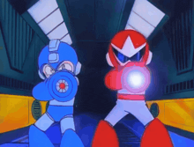 two cartoon characters are standing next to each other and one of them has a flashlight in his hand