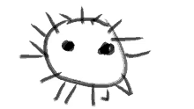 a child 's drawing of a hedgehog with a black eye