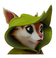 a fox wearing a green hat with a leaf on it