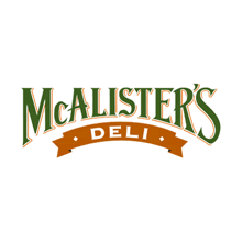 a logo for mcallister 's deli with a ribbon
