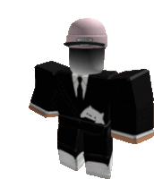 a roblox character wearing a suit and tie has a cat on his pocket